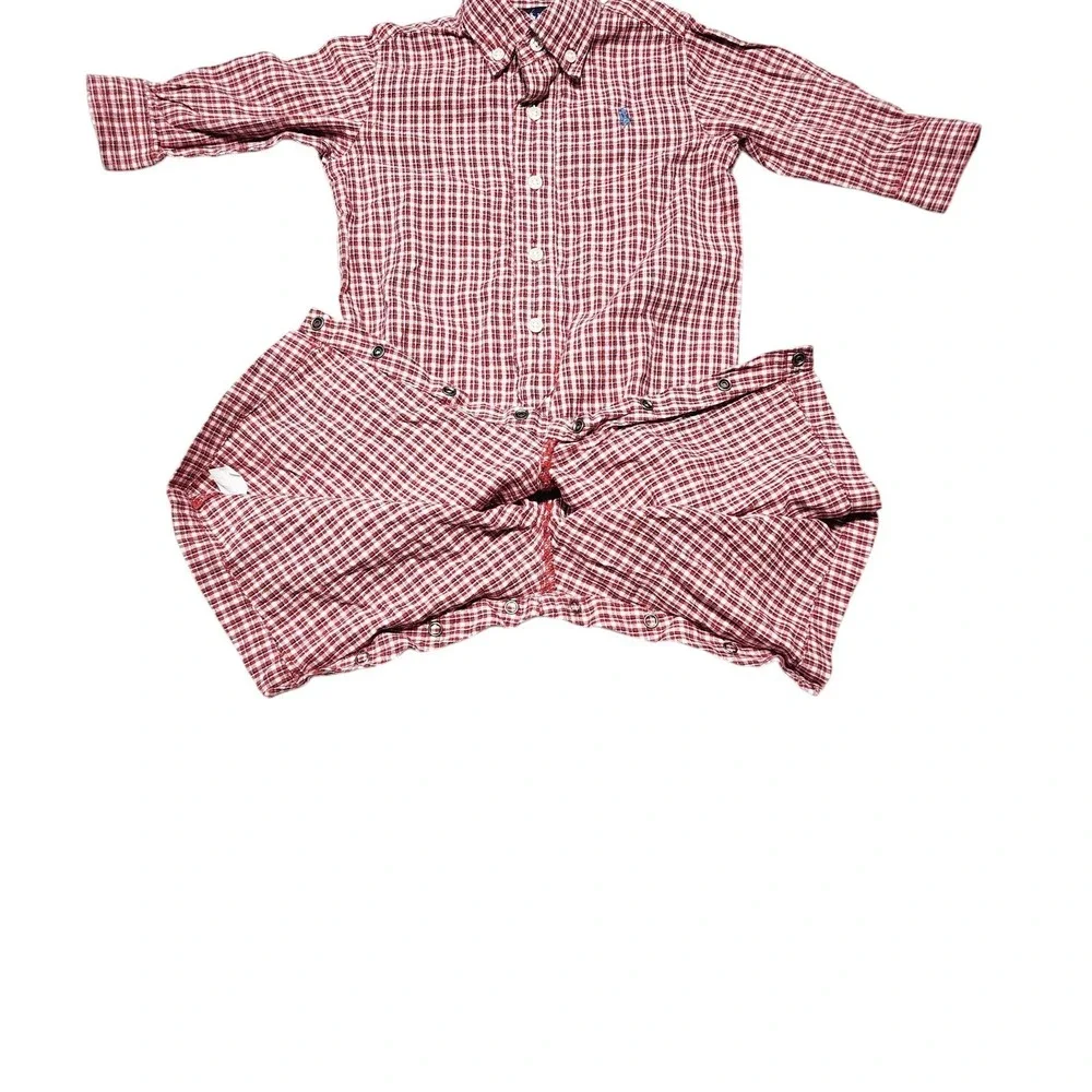 Ralph Lauren Romper Baby 12M Red Gingham Plaid Button Down One Piece‎